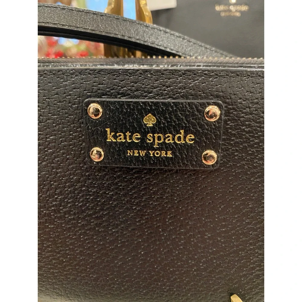 Kate Spade New York Black Pebbled Leather Zip Around Wallet Wristlet